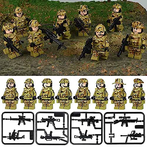 ATING 8 muñecos de soldado, bloques de construcción militares, base militar con armas y equipo, juguetes ideales para fanáticos militares, para regalos de niños