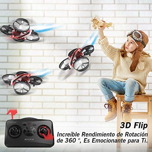 ATOYX Mini Drone, RC Drone 2.4G 4 Canales 6-Axis Gyro, Quadcopter con Modo sin Cabeza, Altitud Hold, Alarma de Batería y 3 Modos de Velocidad, Regalos y Juguetes, AT-66B (Rojo)