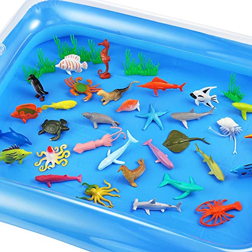 Auihiay - Juego de 41 Piezas de Animales oceánicos y Marinos, Juguetes sensoriales Que Incluyen Animales oceánicos y Alfombrilla de Agua Inflable para educación Infantil