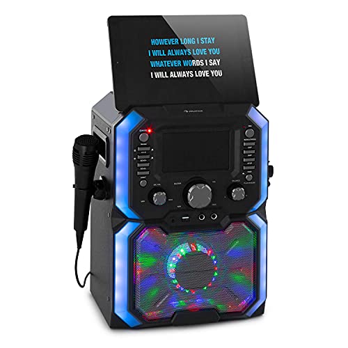 auna Rockstar Plus - Equipo de Karaoke, Bluetooth, USB, 2 x 6,3 mm para micrófono, AUX, Función Eco, Función de grabación, Reproductor CD, Salida de Audio y vídeo RCA, Programable, Pantalla LC, Negro