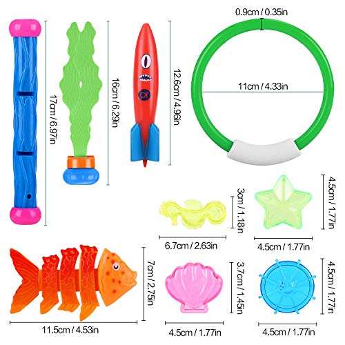 Auney Juguete de Buceo, Juguete de Piscina para Niños 26pcs, Anillos de Buceo Palos de Buceo Juguete Acuático de Natación