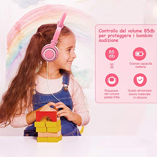 Auriculares para niños, orejera superior con orejas de gato incandescente de LED, Cat Ear Headphone cableado, 85dB Volume, Kids Auriculares inspirados en el gato para niñas (rosa)