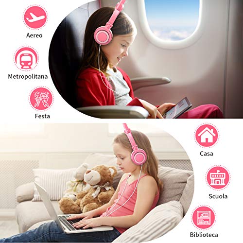 Auriculares para niños, orejera superior con orejas de gato incandescente de LED, Cat Ear Headphone cableado, 85dB Volume, Kids Auriculares inspirados en el gato para niñas (rosa)