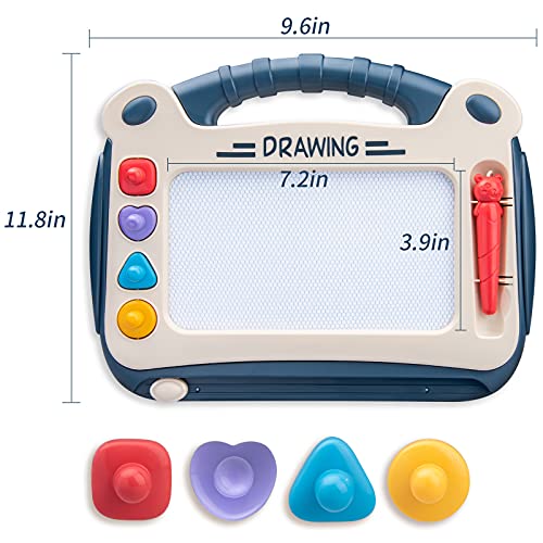 Automoness Pizarra Magnética Infantil, Almohadilla Borrable de Escritura y Dibujo con 4 Sellos y 1 Plumas,Juguetes Educativos para Niños de 3 Años
