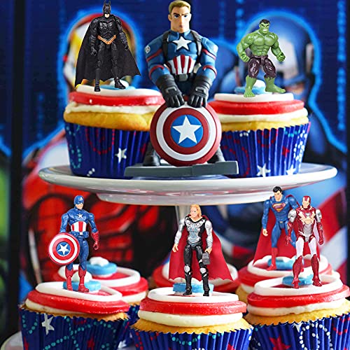 Avengers Cake Topper, Superhero Decoración Modelo, Mini Juego de Figuras, Juguetes Modelo muñecas Decoraciones de Pastel, para Torta del Fiesta Suministros, 6 piezas