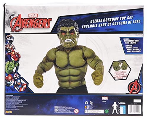 Avengers - Disfraz de Hulk infantil, con pecho, máscara y guantes, talla M (Rubie's Spain 34101)