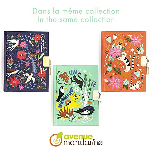 Avenue Mandarine CO206C, Diario íntimo de 240 páginas rayadas, 11 x 14 cm, cierre con candado, diseño de gatos y flores