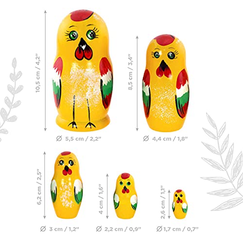 Azhna 5 piezas de animales familia anidación muñeca recuerdo Matryoshka colección decoración del hogar pintado a mano muñeca rusa 4 pulgadas muñeca apilable madera (amarillo)