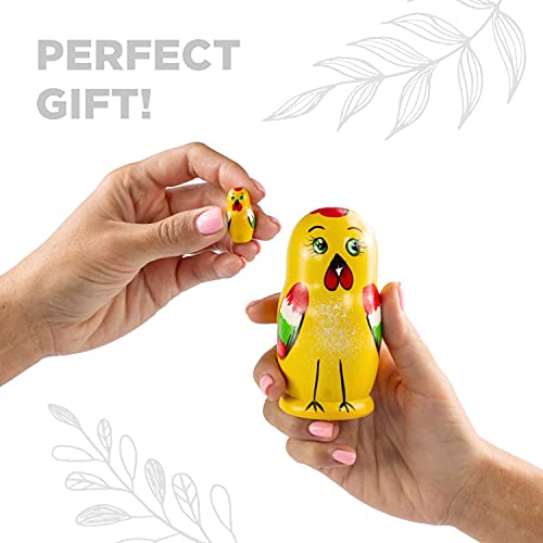 Azhna 5 piezas de animales familia anidación muñeca recuerdo Matryoshka colección decoración del hogar pintado a mano muñeca rusa 4 pulgadas muñeca apilable madera (amarillo)