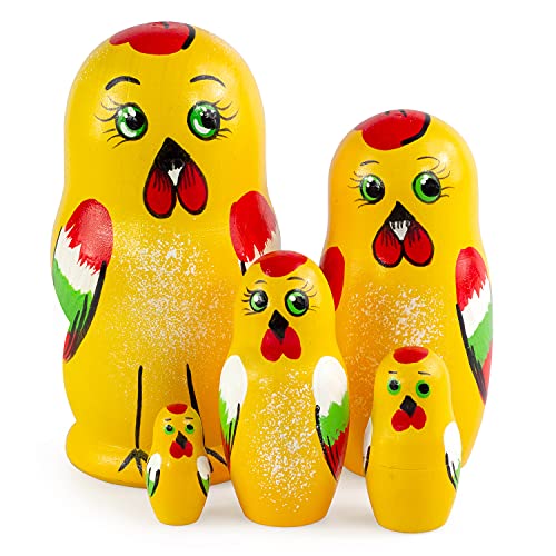 Azhna 5 piezas de animales familia anidación muñeca recuerdo Matryoshka colección decoración del hogar pintado a mano muñeca rusa 4 pulgadas muñeca apilable madera (amarillo)