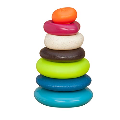 B. toys – Skipping Stones – Aros apilables texturizados – Clásico juego de aros apilables para bebés – Juguetes de desarrollo temprano , color/modelo surtido