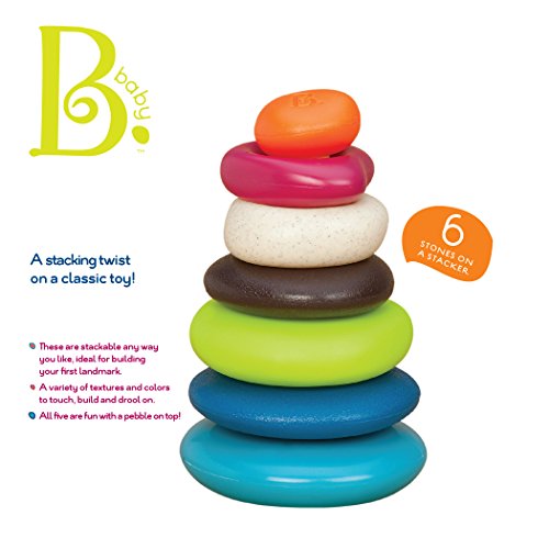 B. toys – Skipping Stones – Aros apilables texturizados – Clásico juego de aros apilables para bebés – Juguetes de desarrollo temprano , color/modelo surtido