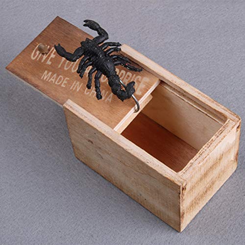 Ba30DEllylelly Broma de madera caja de caja de miedo de araña broma realista divertido sorpresa mordaza juguete juguetes complicados para Halloween