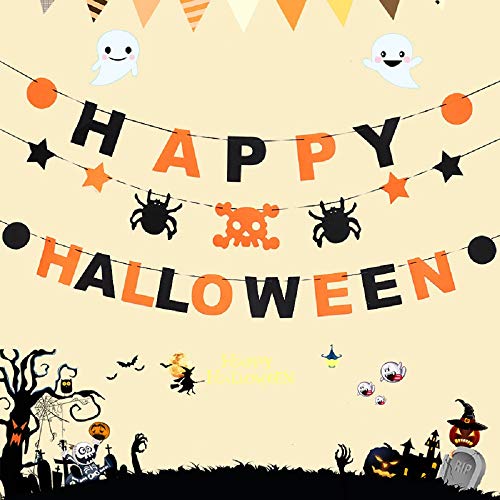 Baanuse Halloween Globos Set, Happy Halloween Banner Decoraciones, Incluye Calabaza Fantasma Araña Bruja Gato Negro, Globo de Látex, Globo de Aluminio, Fiesta Festival Decoración