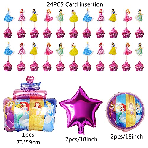 Babioms 29Pcs Princesa Globo, Adorno de Torta, Globos Cumpleaños Decoracion de Princesa ,Globos para Fiestas Temática Princesa, Globo de Papel de Aluminio