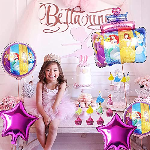 Babioms 29Pcs Princesa Globo, Adorno de Torta, Globos Cumpleaños Decoracion de Princesa ,Globos para Fiestas Temática Princesa, Globo de Papel de Aluminio