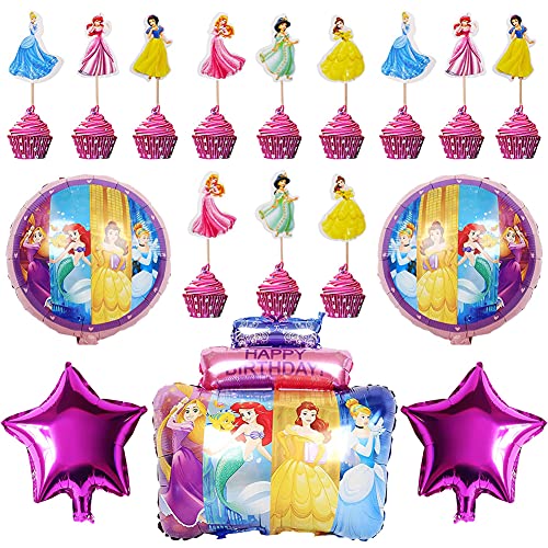 Babioms 29Pcs Princesa Globo, Adorno de Torta, Globos Cumpleaños Decoracion de Princesa ,Globos para Fiestas Temática Princesa, Globo de Papel de Aluminio