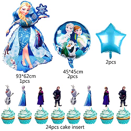 Babioms 30Pcs Globos Cumpleaños Decoracion de Princesa, Elsa Globos de Cumpleaños, Cake Topper, para Niños Fiesta Baby Shower, Globo de Papel de Aluminio Congelado