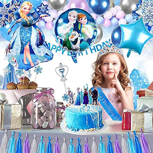 Babioms 30Pcs Globos Cumpleaños Decoracion de Princesa, Elsa Globos de Cumpleaños, Cake Topper, para Niños Fiesta Baby Shower, Globo de Papel de Aluminio Congelado