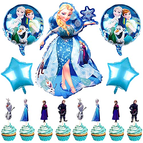 Babioms 30Pcs Globos Cumpleaños Decoracion de Princesa, Elsa Globos de Cumpleaños, Cake Topper, para Niños Fiesta Baby Shower, Globo de Papel de Aluminio Congelado