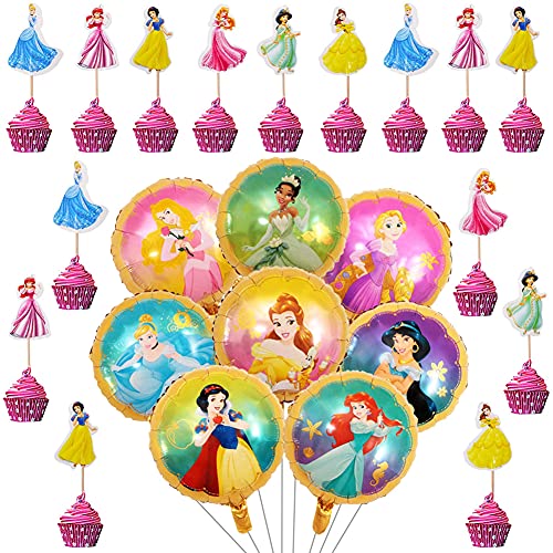 Babioms 32Pcs Princesa Globo, Adorno de Torta, Globos Cumpleaños Decoracion de Princesa ,Globos para Fiestas Temática Princesa, Globo de Papel de Aluminio