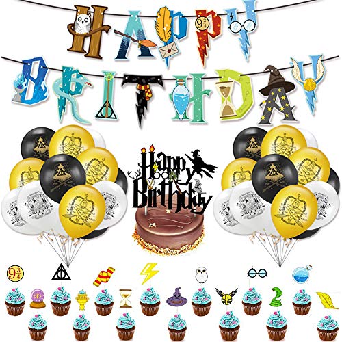 Babioms 39Pcs Artículos de Fiesta para Cartoon, Suministros para la Fiesta de Cartoon, Estandarte de cumpleaños, Cartoon Inspired Cupcake Toppers, Globo de látex