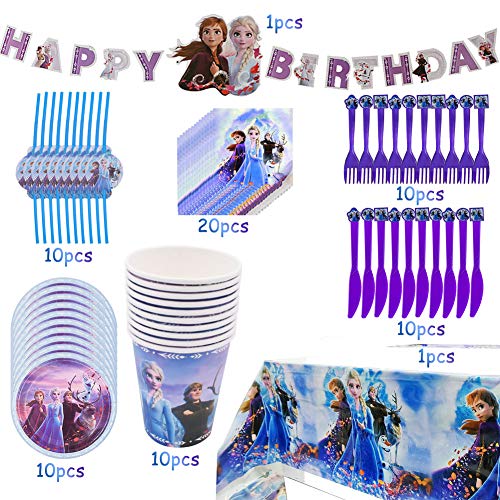 Babioms 72Pcs Cumpleaños Vajilla, Plato, Servilleta de Papel, Cuchillo, Tenedor, Taza, Mantel, Pajas, Bandera para Letras, Vajilla de Fiesta - Puede Acomodar a 10 Personas