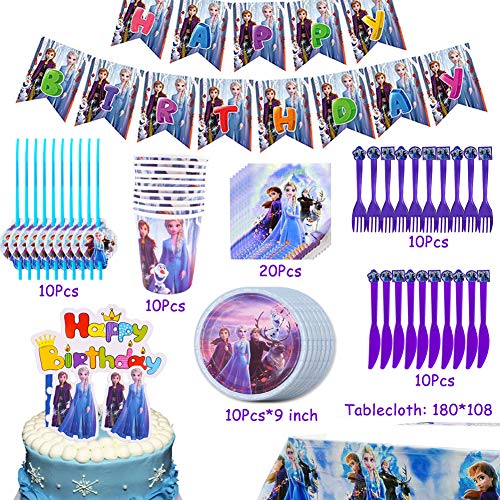 Babioms 75Pcs Cumpleaños Vajilla, Plato, Servilleta de Papel, Cuchillo, Tenedor, Taza, Mantel, Paja, Adorno de Pastel y Bandera para Letras, Vajilla de Fiesta -Tiene Apacidad para 10 personas