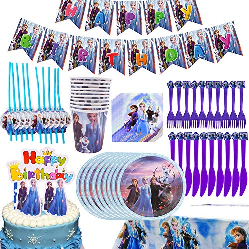 Babioms 75Pcs Cumpleaños Vajilla, Plato, Servilleta de Papel, Cuchillo, Tenedor, Taza, Mantel, Paja, Adorno de Pastel y Bandera para Letras, Vajilla de Fiesta -Tiene Apacidad para 10 personas