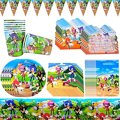 Babioms Party Supplies Vajilla,62pcs Reutilizable Suministros De Fiesta De Cumpleaños,Platos,Tazas,Servilletas,tarjeta de invitación,Bolsa de regalo,Mantel,Banners