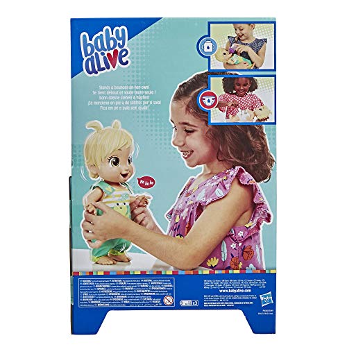 Baby Alive Baby Gotta Bounce Doll, Frog Outfit, rebota con más de 25 SFX y Risas, Bebidas y mojadas, Juguete de Pelo Rubio para niños a Partir de 3 años