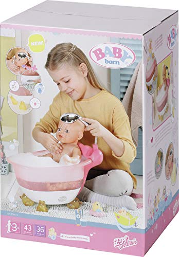 BABY born Bañera con Efectos de Luz y Sonido, para Manos Pequeñas, Incluye un Patito de Goma, para Muñecas de hasta 43 cm, Edad 3+