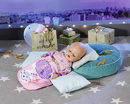 BABY born Happy Birthday - Saco de Dormir para Muñecas de 43 cm, Estampado Cósmico y Detalles Dorados, Para Manos Pequeñas, Promueve la Empatía y Las Habilidades Sociales, Edad 3+