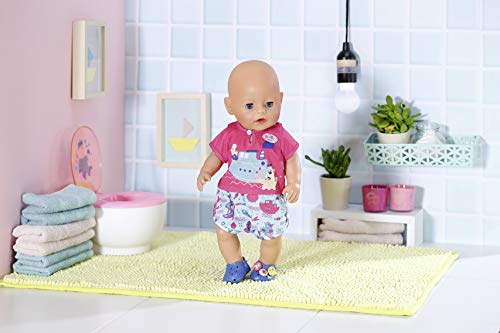 BABY born Pijama para Baño con Zapatitos 43 cm, Para Niños a partir de 3 Años, Fácil de Usar para Manos Pequeñas, Incluye Mono, Zapatos y Percha