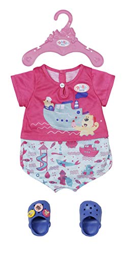 BABY born Pijama para Baño con Zapatitos 43 cm, Para Niños a partir de 3 Años, Fácil de Usar para Manos Pequeñas, Incluye Mono, Zapatos y Percha