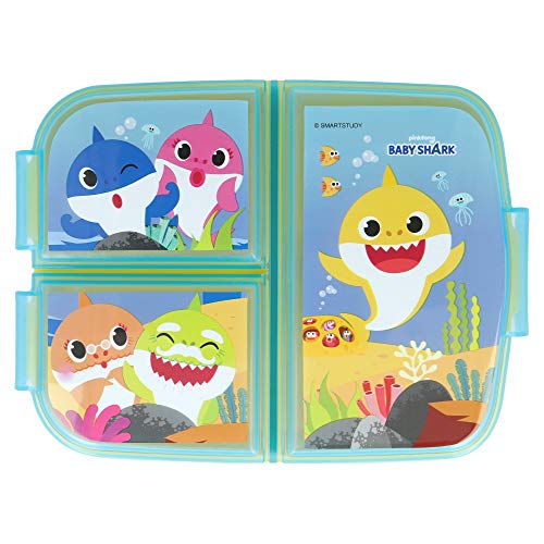 BABY SHARK | Sandwichera con 3 compartimentos para niños - lonchera infantil - Porta merienda - Fiambrera decorada