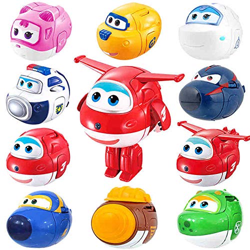 Baby Supplies HIL Super Wings Mini Huevo Divertido Chico Chica Juguetes Educativos para Niños Juguetes De Deformación De Aviones Robot De Deformación Regalos para Niños Regalo De Cumpleaños, 6 Packs