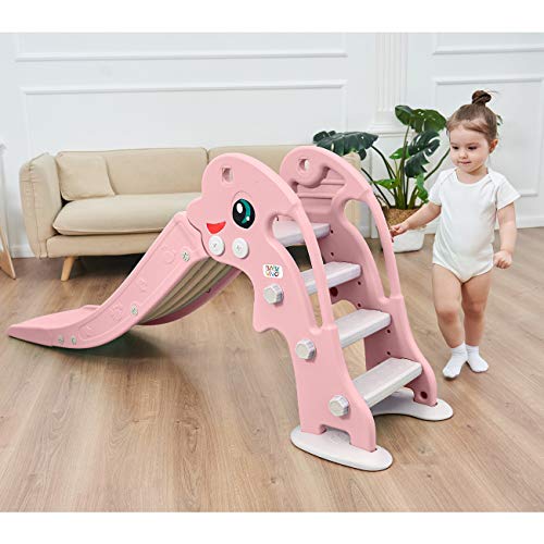 Baby Vivo Tobogán Parque para Infantil Niños Recto Diapositiva Interior y Aire Libre Juguetes Jardín Delfín - Rosa