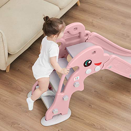 Baby Vivo Tobogán Parque para Infantil Niños Recto Diapositiva Interior y Aire Libre Juguetes Jardín Delfín - Rosa