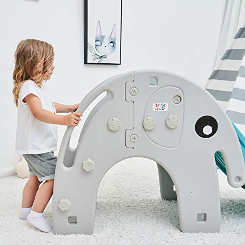 Baby Vivo Tobogán Parque para Infantil Niños Recto Diapositiva Interior y Aire Libre Juguetes Jardín Elefante en Turquesa / Gris