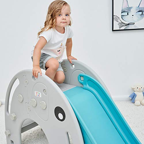 Baby Vivo Tobogán Parque para Infantil Niños Recto Diapositiva Interior y Aire Libre Juguetes Jardín Elefante en Turquesa / Gris