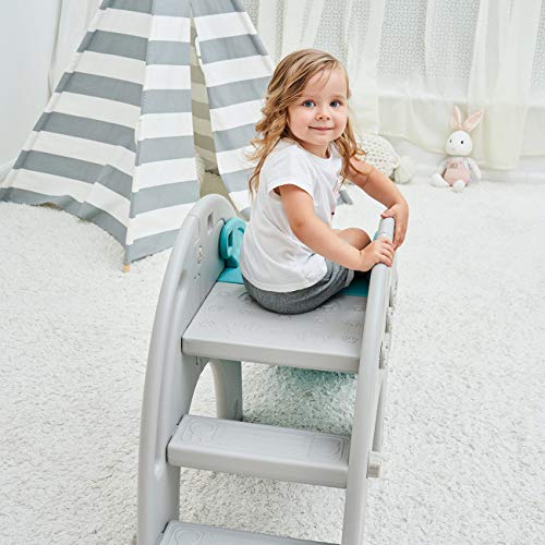 Baby Vivo Tobogán Parque para Infantil Niños Recto Diapositiva Interior y Aire Libre Juguetes Jardín Elefante en Turquesa / Gris