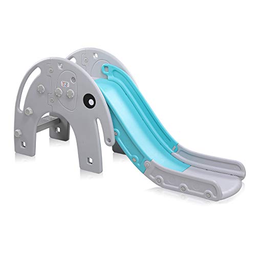 Baby Vivo Tobogán Parque para Infantil Niños Recto Diapositiva Interior y Aire Libre Juguetes Jardín Elefante en Turquesa / Gris