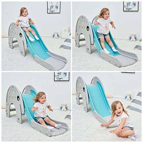 Baby Vivo Tobogán Parque para Infantil Niños Recto Diapositiva Interior y Aire Libre Juguetes Jardín Elefante en Turquesa / Gris