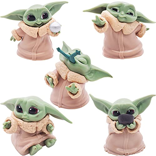 Baby Yoda Figuras-Miotlsy 5pcs Mini Juego de Figuras Niños Mini Baby Shower Fiesta de cumpleaños Decoración Cake Topper Suministros, Decoración de fiesta para la Oficina o Los Niños