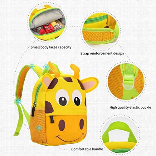 BAIGIO Mochila Infantil Kindergarten,Pequeñas Mochilas Bolsas Escolares de Dibujos Animados Animales para Niñas Primaria Linda Bolso Bebe Guarderia Preescolar para 2-7 Años (Jirafa, 21 * 8 * 26cm)