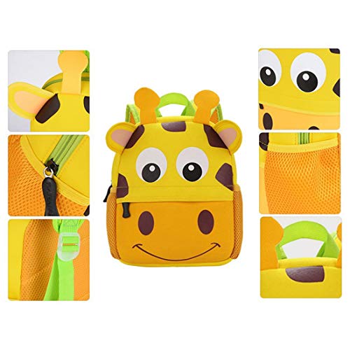 BAIGIO Mochila Infantil Kindergarten,Pequeñas Mochilas Bolsas Escolares de Dibujos Animados Animales para Niñas Primaria Linda Bolso Bebe Guarderia Preescolar para 2-7 Años (Jirafa, 21 * 8 * 26cm)