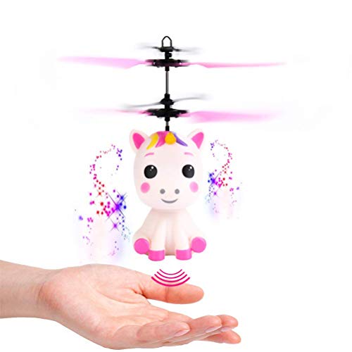 BakaKa Juguete de Unicornio Volador, Juguetes Inteligentes de Hadas voladoras con luz LED, helicóptero de Bola voladora Recargable por USB para niñas y niños