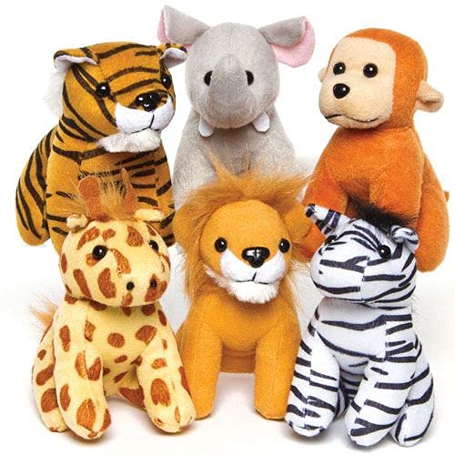 Baker Ross AG756 Peluches de Animales de la Selva - Paquete de 6, Peluches Pequeños Ideales para Regalos infantiles Cumpleaños y Pinata