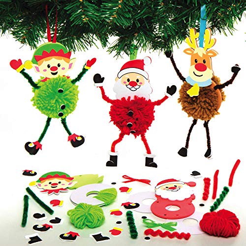 Baker Ross AX486 Kits Decoración De Pompones Navideños - Paquete De 3, Suministros Creativos De Arte Y Manualidades Navideños Para Que Los Niños Hagan Y Decoren